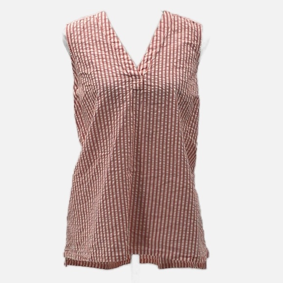 Eddie Bauer Seersucker Striped Sleeveless Top in Pink & White - Size Large - Picture 1 of 5